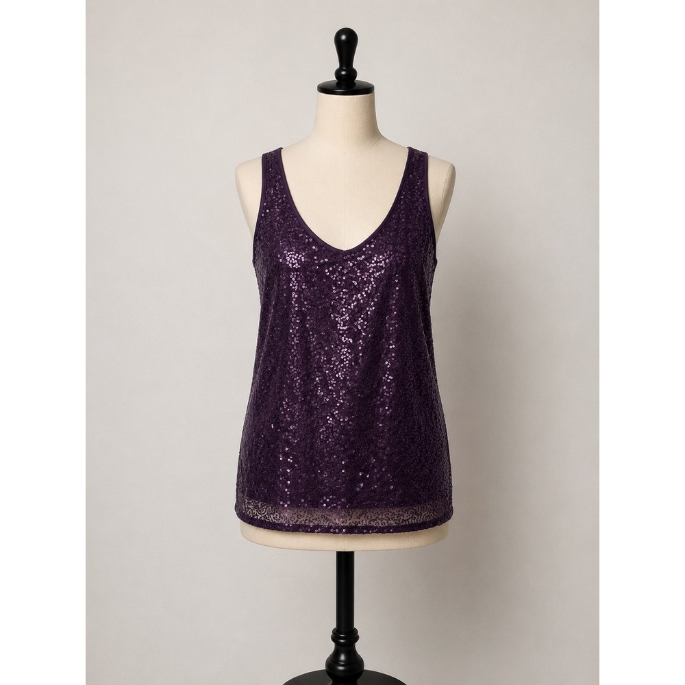 Apt 9 Womens Purple Sequin Front Sleeveless Tank Top Scoop Neck Large